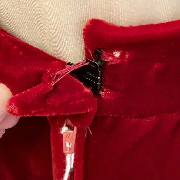 1960s Cranberry Red Straight Maxi Skirt Plush Velvet Hippie Does Victorian - Picture 6 of 9